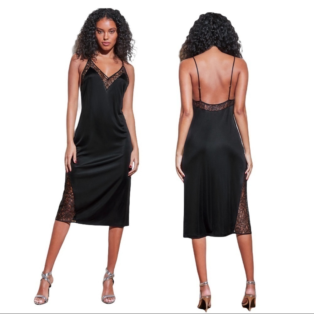 Fleur Du Mal | NWT Luster Jersey Slip in Black - Size Large